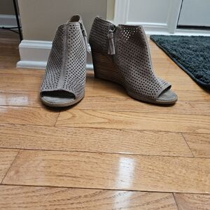 Lucky Brand Taupe Perforated Wedge Sandals